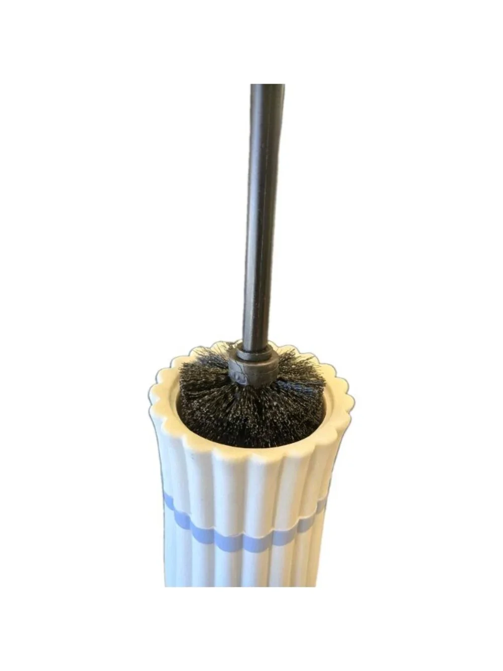 New Blue & White Ribbed Girly Coquette Bow Toilet Brush Holder Bathroom